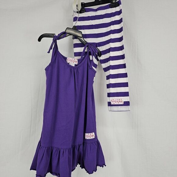 Ruffle Girl Purple White Striped Pants Girls Size 7 Solid Tank Summer Cute - Picture 1 of 7